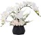 Faux Phalaenopsis Orchid in Black Vase – Artificial Flowers Decor